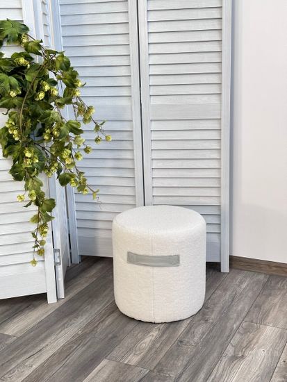 Пуф для гостиной HARTA NINI-01 Белый, teddy  / TKS-07 серый, экокожа