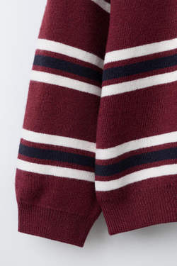 ZARA ТРИКОТАЖНОЕ ПОЛО В ПОЛОСКУ С ВЫШИВКОЙ, МОРСКОЙ СИНИЙ