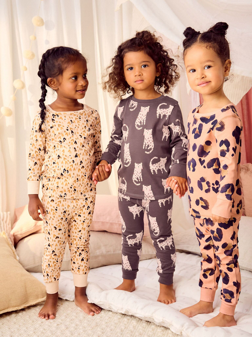 Пижама для девочки Next B42-784, 3 шт., Розовый, Светло-желтый, Коричневый