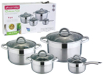 Набор кастрюль 4 предмета (2,5л, 3,8л, 5,8л, ковш 1,8л) нерж, полые ручки, индукция