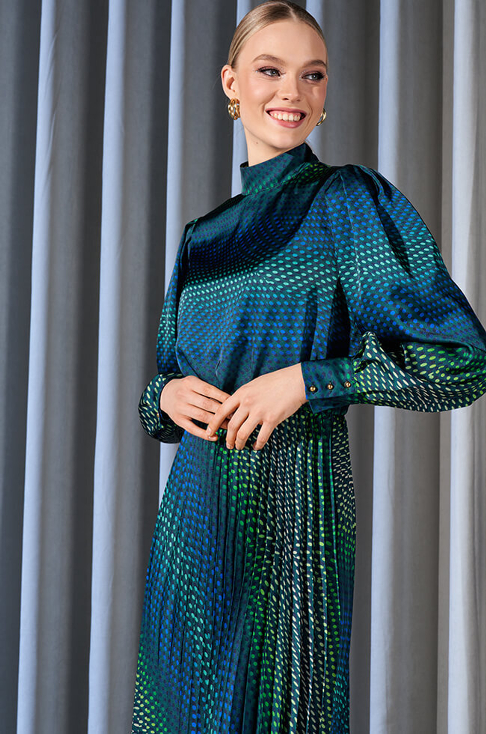 51518 Платье женское (сине-зеленый принт)