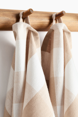 H&M HOME НАБОР КУХОННЫХ ПОЛОТЕНЕЦ В КЛЕТКУ ( 2 ШТ.), БЕЖЕВЫЙ