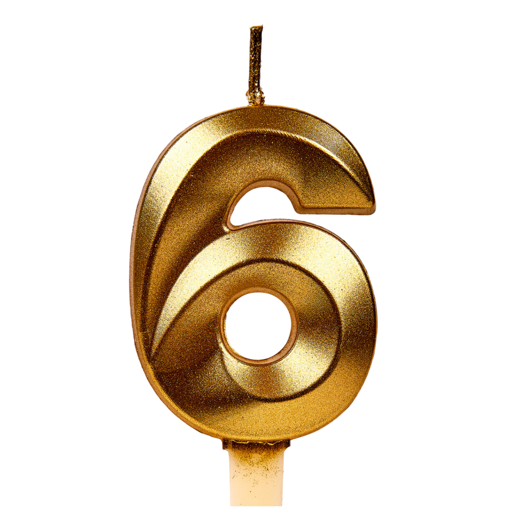 Свечи для торта, цифра 6 (золото, 5 см)