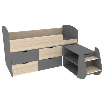 Кровать-чердак КарИВи Малыш 7 Темно-серый Дуб Сонома