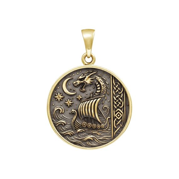 Корабль и дракон - подвеска из бронзы, фото 1