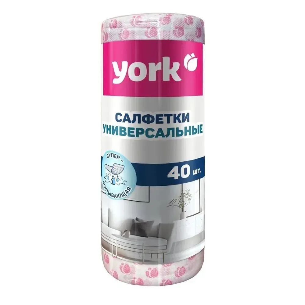 Салфетки вискозные Тюльпан Премиум в рулоне YORK 40шт. (25см)