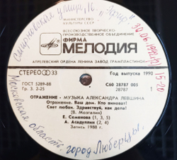 Винтажная виниловая пластинка Александр Левшин Отражение (СССР 1989)