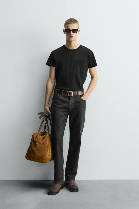 ZARA ДЖИНСЫ ПРЯМОГО КРОЯ ДЛИНОЙ ДО ЩИКОЛОТКИ - LIMITED EDITION, ЧЕРНЫЙ