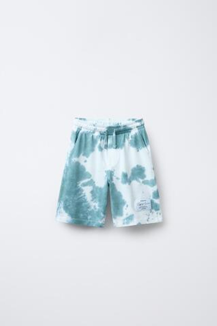ZARA ШОРТЫ-ДЖОГГЕРЫ С ПРИНТОМ ТАЙ-ДАЙ, СИНИЙ/БЕЛЫЙ