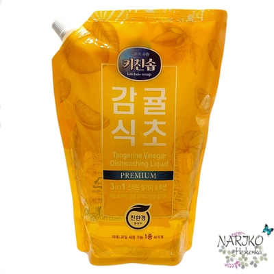 Средство для мытья посуды, овощей, фруктов, детских бутылочек 3в1 MUKUNGHWA Мандариновый уксус, мягкая упаковка 1200 мл.