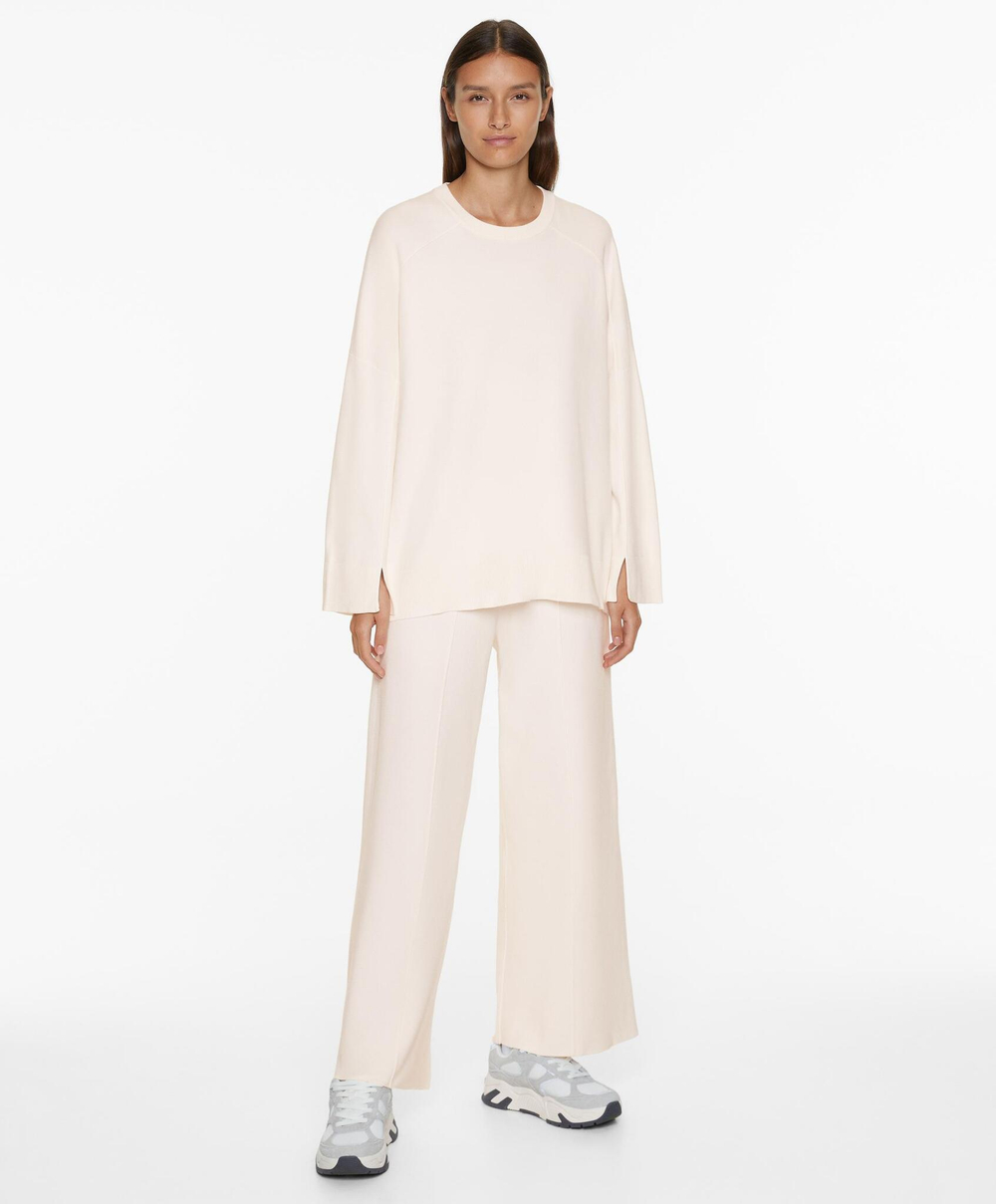 Oysho Длинный свитер из трикотажа, светлый экрю