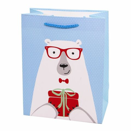 Пакет подарочный, Мишка с подарком, Голубой, 23*18*10 см, 1 шт.