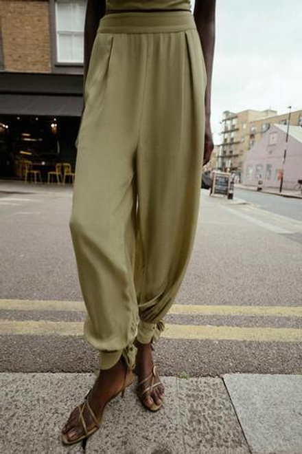 ZARA БРЮКИ-БАЛЛОНЫ С МАНЖЕТАМИ, СВЕТЛЫЙ ХАКИ