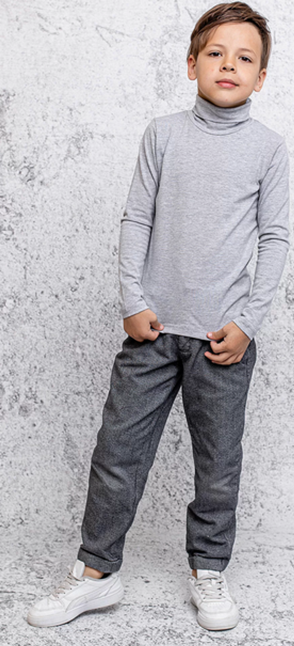 Водолазка для мальчиков 011_ШБ дл.рукав, серый меланж р.128 (Батик)