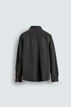 ZARA ДЖИНСОВАЯ РУБАШКА В КОВБОЙСКОМ СТИЛЕ, УГОЛЬНЫЙ