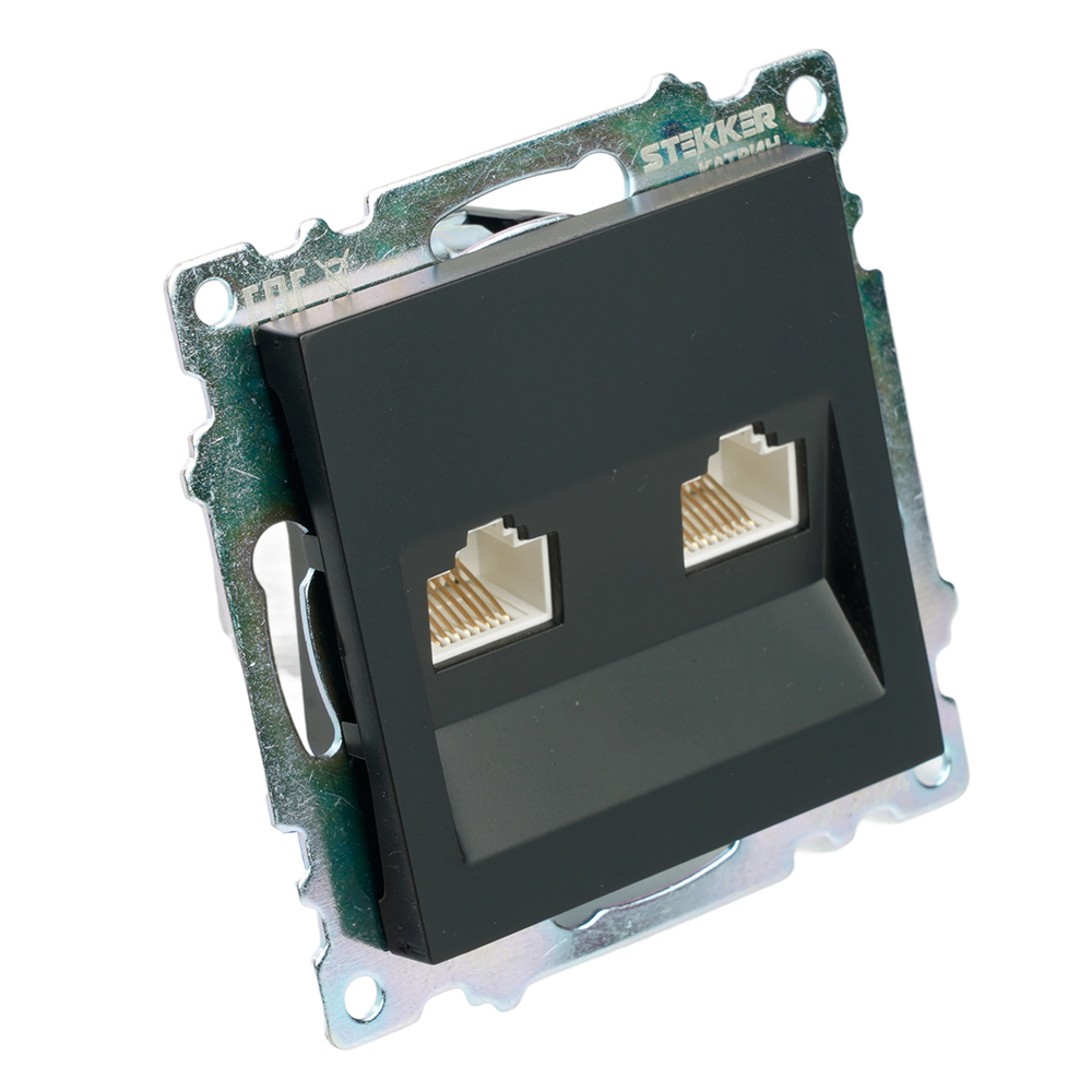 Розетка компьютерная 2-местная RJ-45 (механизм) ,STEKKER ,GLS00-7109-05, серия Катрин, черный 50007