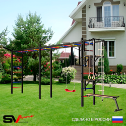 Уличная шведская стенка Sv Sport рукоход х 2 У52011 (Турник/Брусья/Стойка/Скамья/"Лодочка"/Кронш бокс/Канат/кольца/лестница)