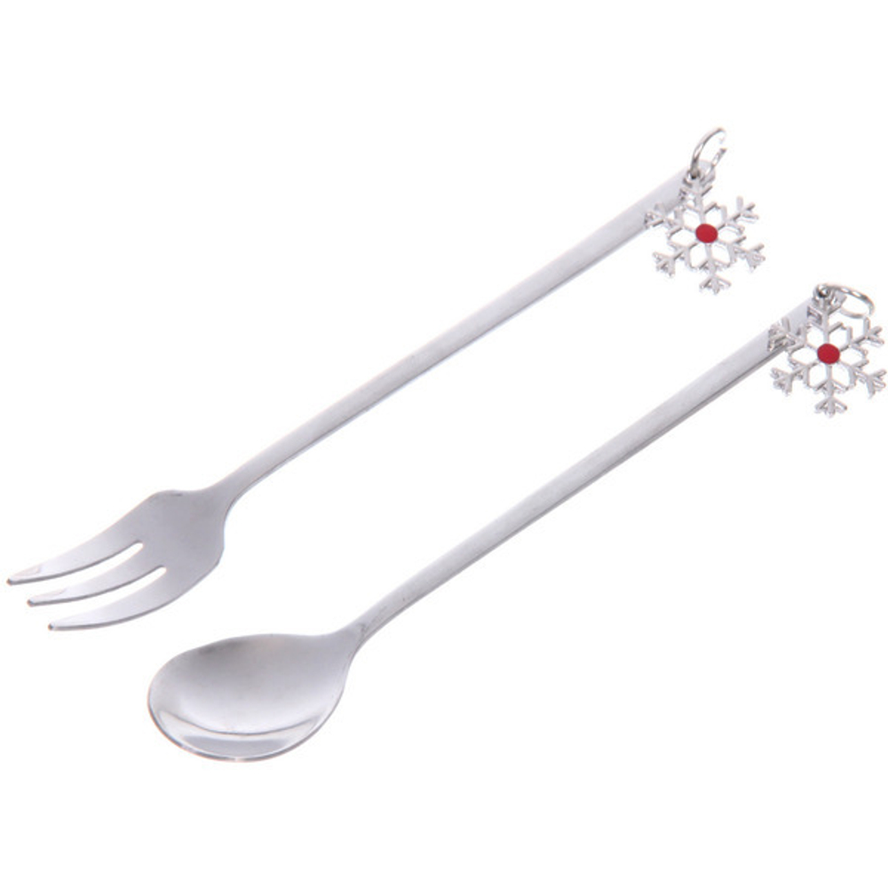 Набор для десерта «Снежинки» 2предмета (ложка+вилка) в подарочной коробке,цвет серебро
