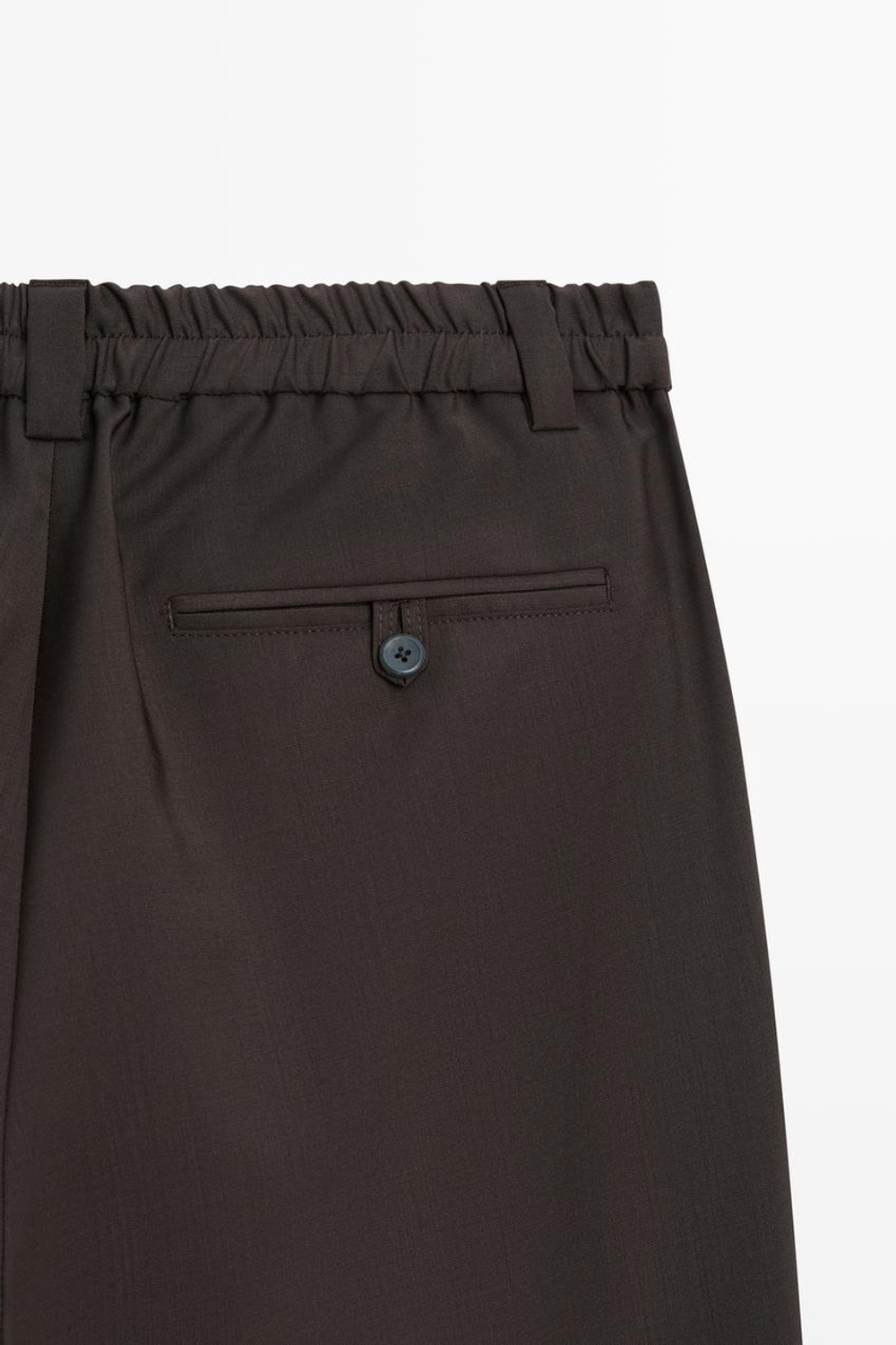 Massimo Dutti Свободные шерстяные брюки с вытачками, коричневый