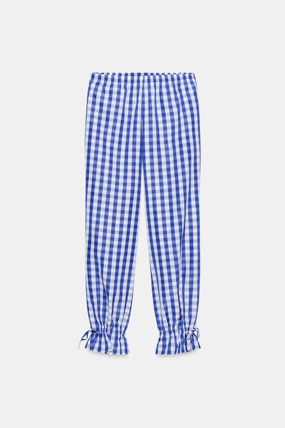 ZARA БРЮКИ В КЛЕТКУ ВИШИ ИЗ НЕЙЛОНА, СИНИЙ/БЕЛЫЙ