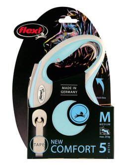 flexi рулетка NEW LINE Comfort M (до 25 кг) лента 5 м серый/голубой