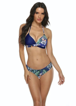 Женский раздельный купальник с растительно-анималистическим принтом (Размер: S) (Цвет: синий)