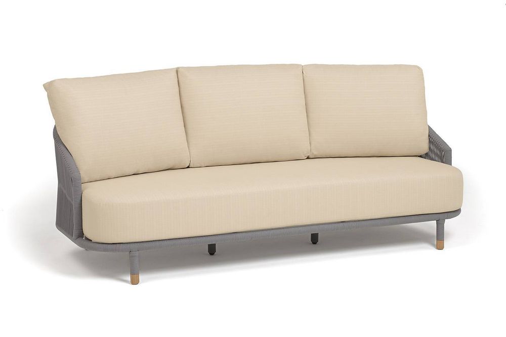 "Верона" диван 3-местный плетеный из роупа, каркас алюминий светло-серый (RAL7035) муар, роуп светло-серый круглый, ткань Mossle светло-бежевая