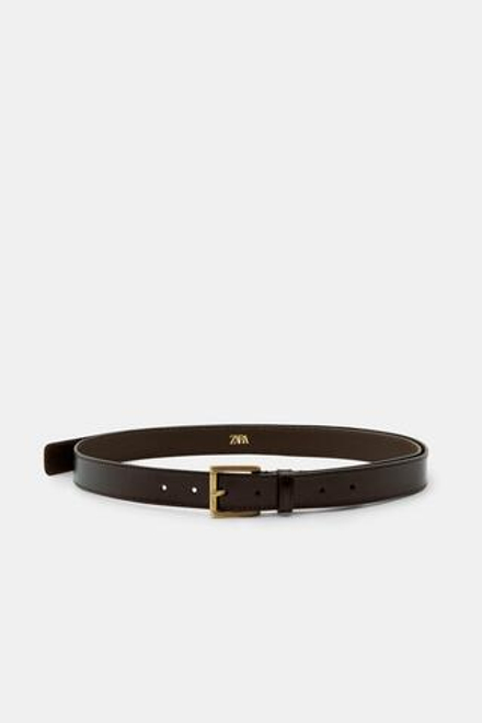 ZARA УДЛИНЕННЫЙ РЕМЕНЬ ИЗ 100% КОЖИ, КОРИЧНЕВЫЙ