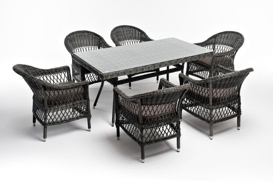 "Амароне" обеденная группа из искусственного ротанга на 6 персон, цвет графит