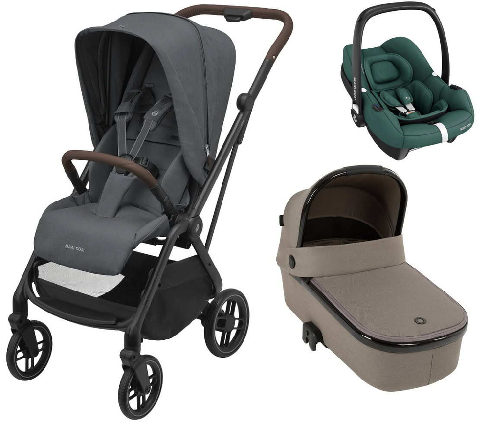 Детская коляска Maxi-Cosi Leona2 Oria 3 в 1 с автокреслом CabrioFix Essential green 1204204110 Twillic Graphite/1507470300 Luxe Twillic Truffle