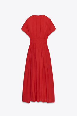ZARA ПЛАТЬЕ МИДИ С ЗАЩИПАМИ — ZW COLLECTION, КРАСНЫЙ
