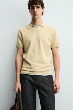 ZARA ПОЛО ИЗ РЕЛЬЕФНОГО ТРИКОТАЖА, ПАСТЕЛЬНО-ЖЕЛТЫЙ
