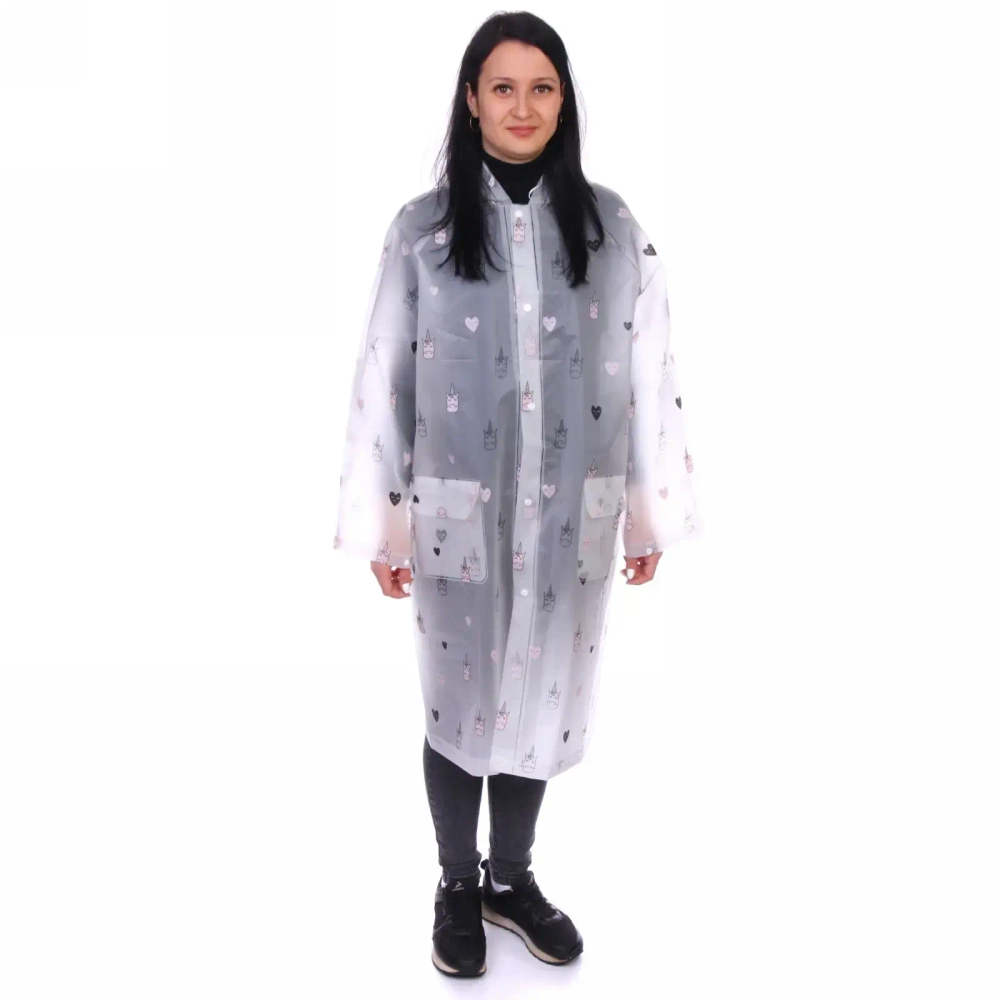 Дождевик-плащ 120 Мкрн 115*65см «Единороги» с капюшоном и завязками, на кнопках, р-р M ДоброСад