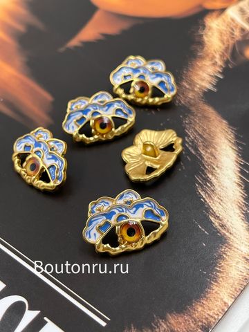 Пуговицы Скиапар. золотистые в форме глаза с белой и синей эмалью