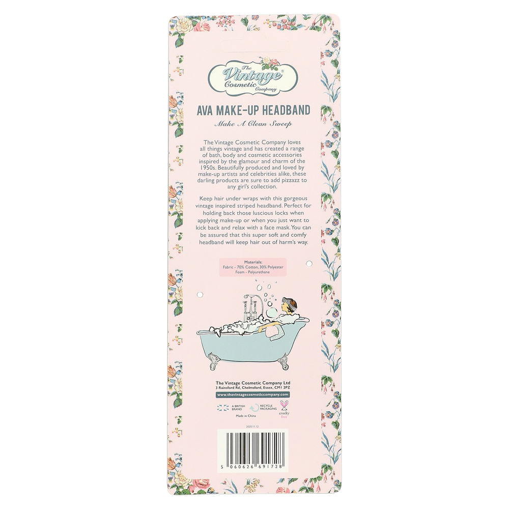 The Vintage Cosmetic Company, Повязка на голову Ava Make-Up, черная / белая, 1 шт.