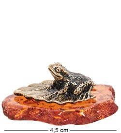 Народные промыслы AM-1860 Фигурка «Лягушка на листике» (латунь, янтарь)