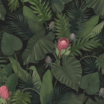 Тропики: протея, монстера, листья пальмы