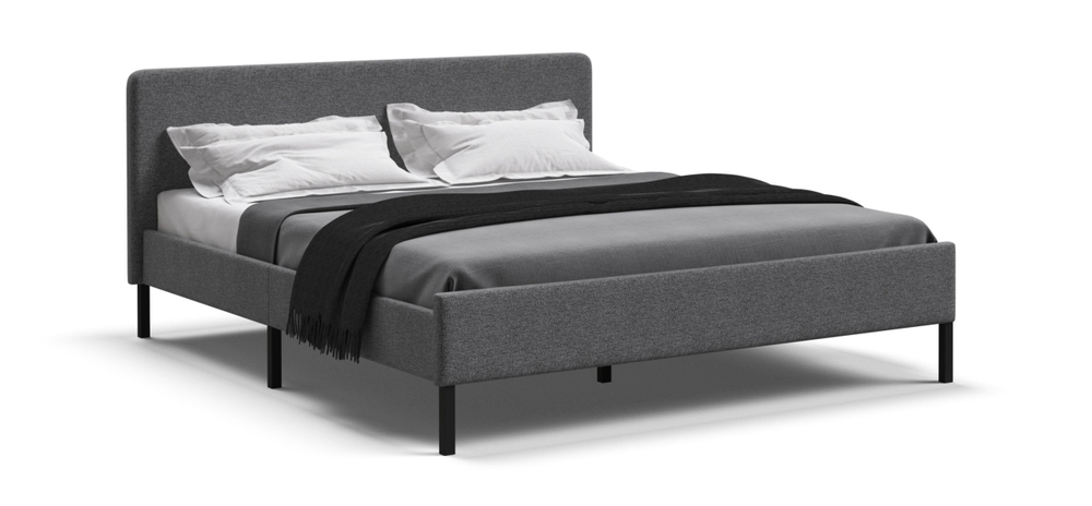 Уна Кровать 160 Рогожка Мальмо серый, Чёрный