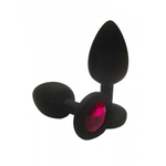 Анальная пробка из чёрного силикона с тёмно-розовым кристаллом (размер S)