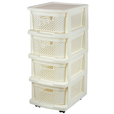 Комод Plast Team STOCKHOLM с корзинами на колесиках четырехсекционный 37х30х73см молочный туман