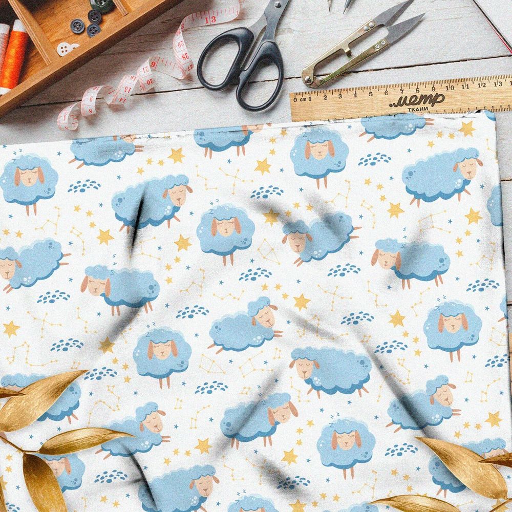 Ткань оксфорд 210 голубые овечки