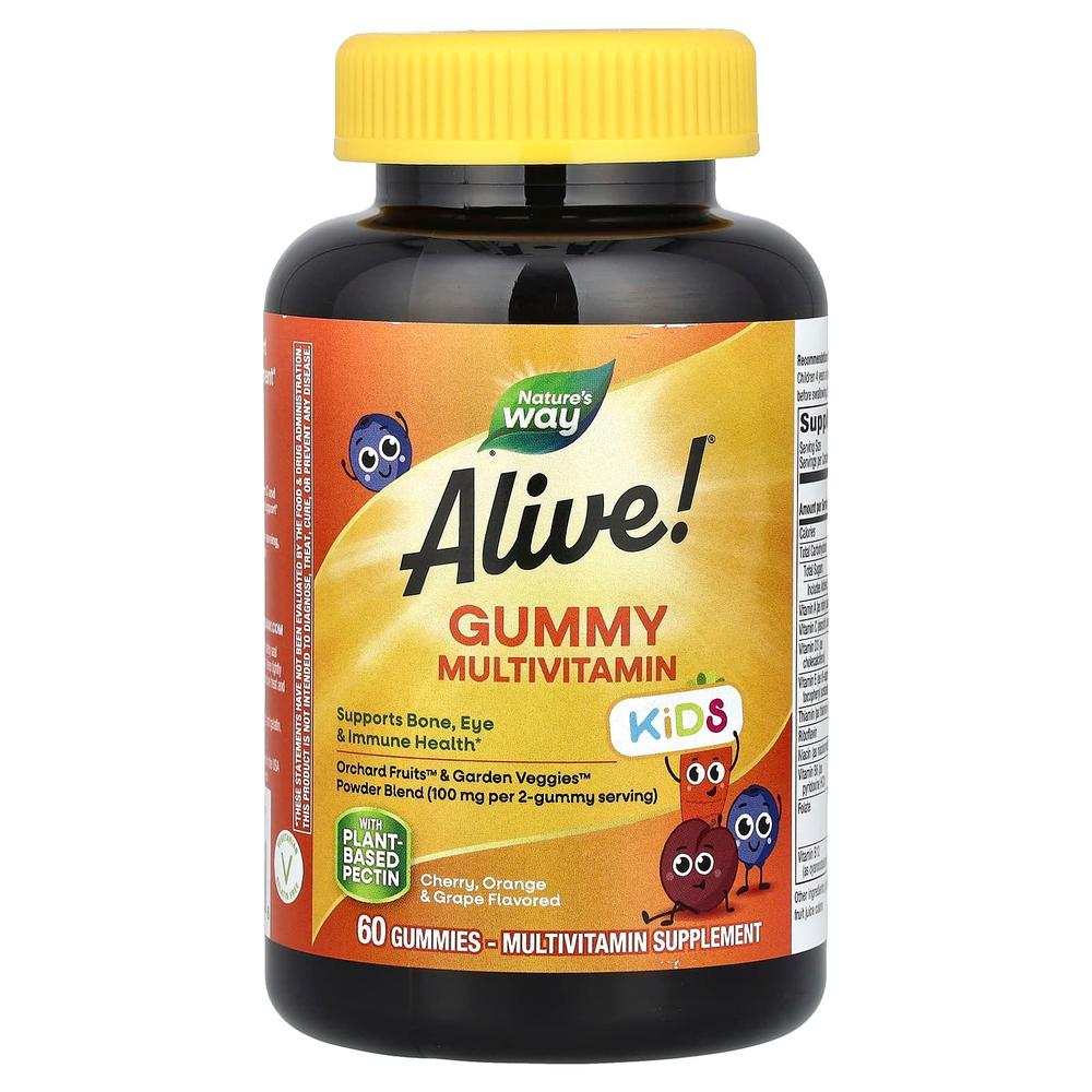 Nature's Way, Alive! Kids, жевательные мультивитамины, со вкусом вишни, апельсина и винограда, 60 жевательных таблеток
