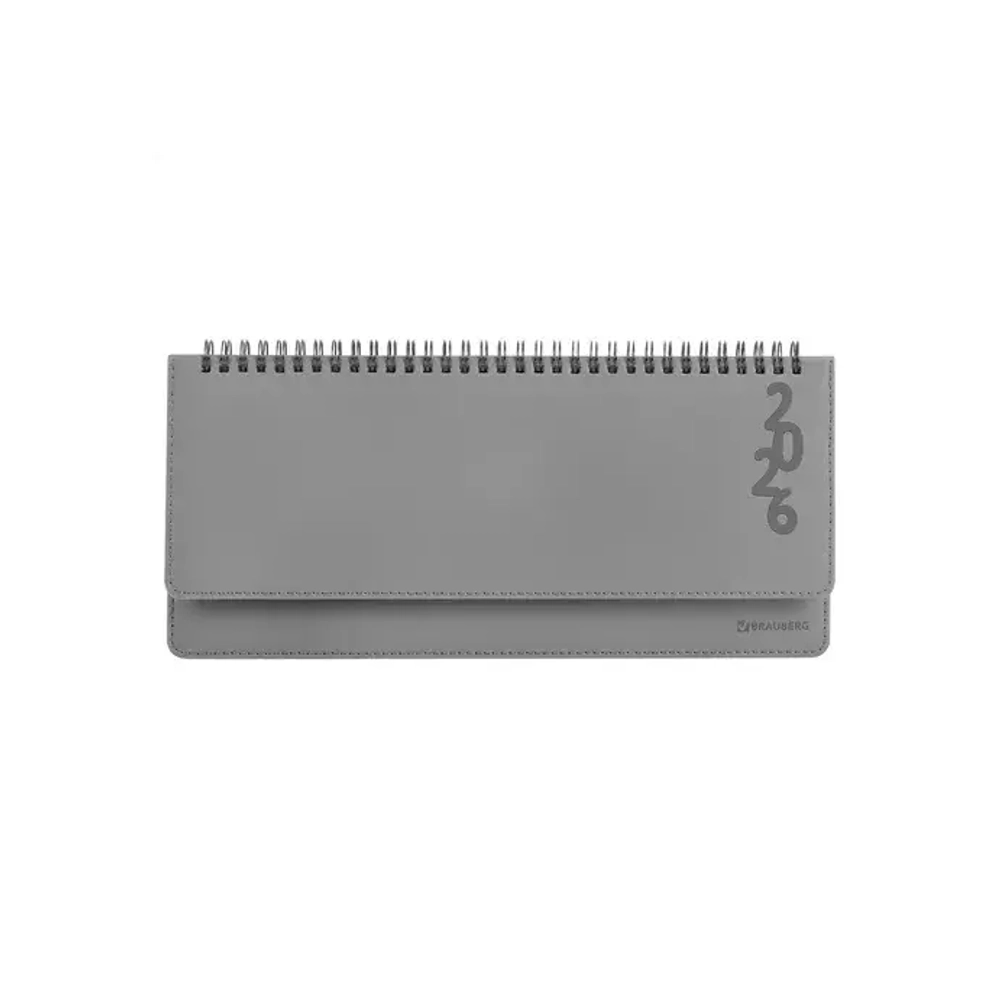 Планинг датированный 2026 305х140 мм BRAUBERG "Up", под кожу, серый, 117236