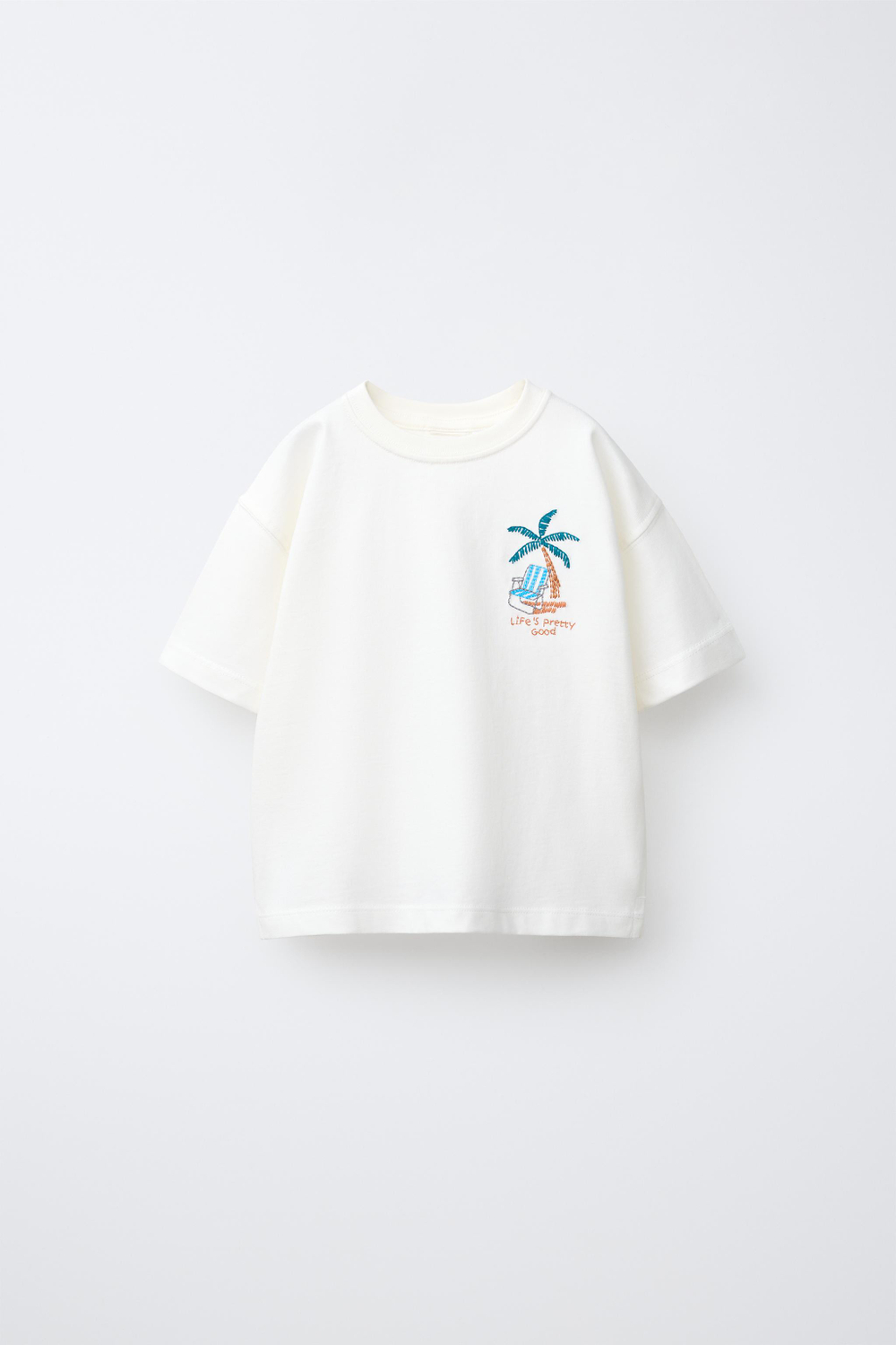 ZARA ФУТБОЛКА С ВЫШИВКОЙ, ЭКРЮ