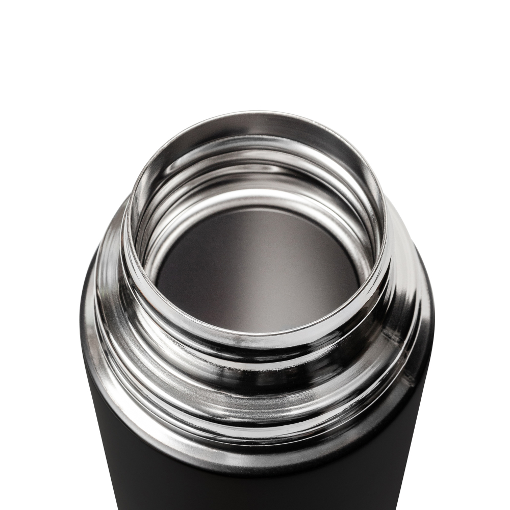 Термос Relaxika 101 (1 литр), черный (стикерпак "Красоты России")