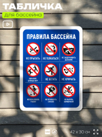 Табличка для бассейна "Техника безопасности в бассейне", на пляж, для общественной и частной зоны отдыха, информационная, 40х30 см, Silver Plane x Айдентика Технолоджи