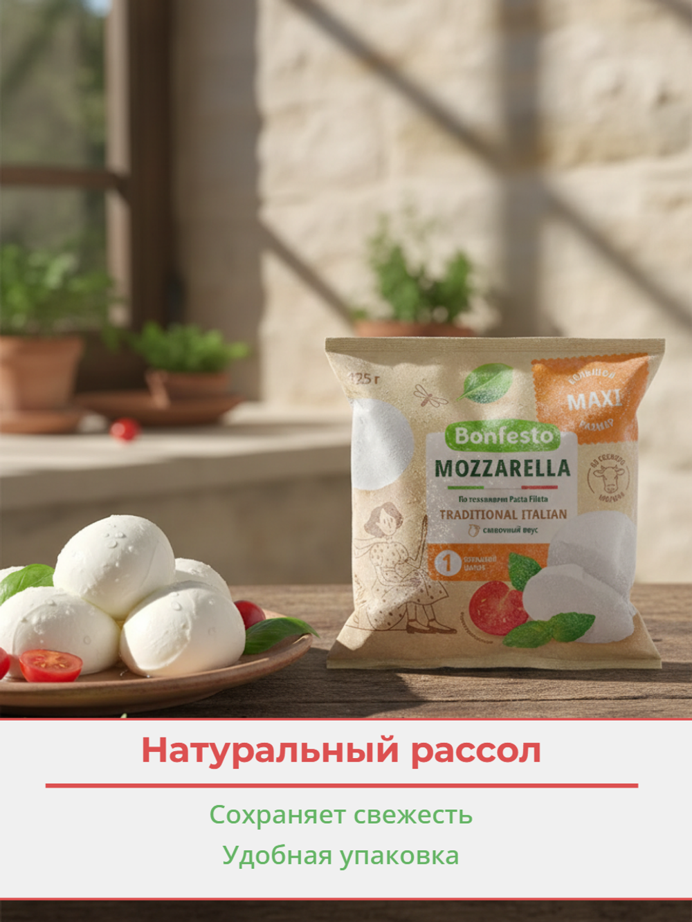 Сыр мягкий моцарелла мини в рассоле зам. жир. 45% (12 шар) "Bonfesto" 100 гр