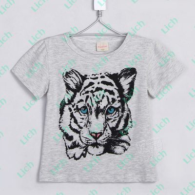 Футболка детская однотонная с контрастным принтом тигра