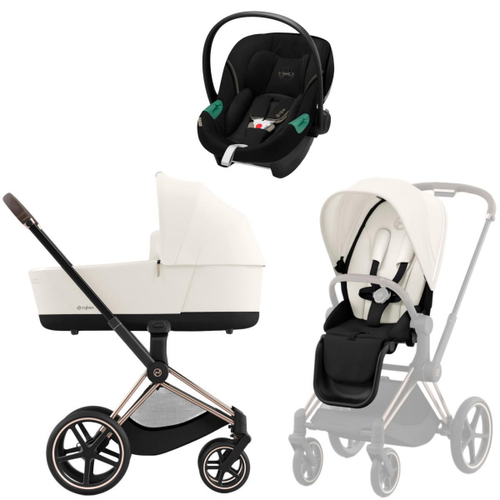 Коляска 3 в 1 Cybex Priam IV Rosegold complete и автокресло Aton S2 i-Size Moon Black Off White