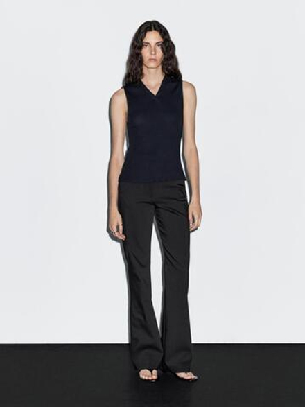 Massimo Dutti Топ в рубчик с воротником, темно-синий